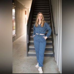 Drawstring Hem Cropped Sweatshirt and Cargo Joggers Set